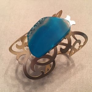 Matte Gold Tone Cuff with Agate Stone